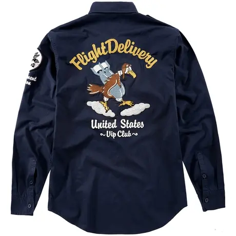 VIP长袖衬衫男宽松休闲衬衣春秋大码工装外套纯棉刺绣复古上衣潮商品大图