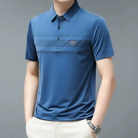 polo衫男翻领冰丝商务休闲滑料垂感短袖t恤青年爸爸装夏季打底衫商品大图