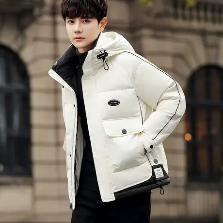 短款休闲男装冬款羽绒服潮流帅气男士加厚连帽白鸭绒保暖宽松外套图片