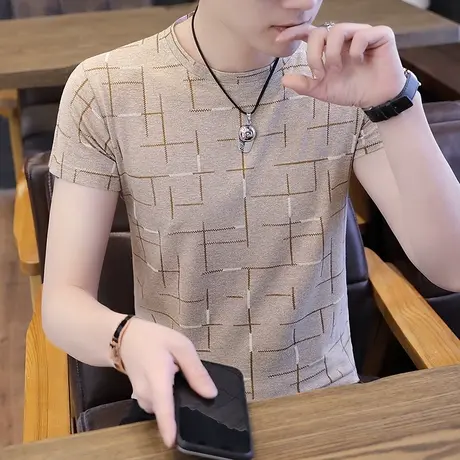 T恤男V领打底衫韩版潮流半截袖男装冰丝2023夏季潮牌新款男士短袖商品大图