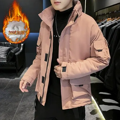 秋冬男士夹克加绒加厚韩版修身冬衣服潮流青少年高中学生加棉外套商品大图