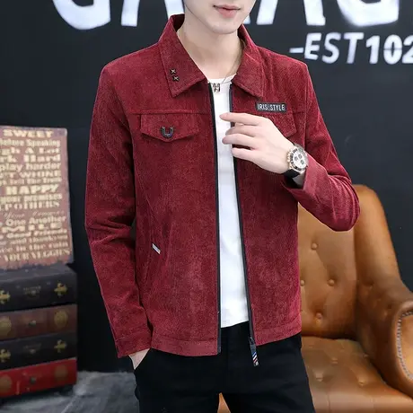 男士短款风衣外套春秋季帅气机能翻领韩版潮流灯芯绒工装夹克男装商品大图