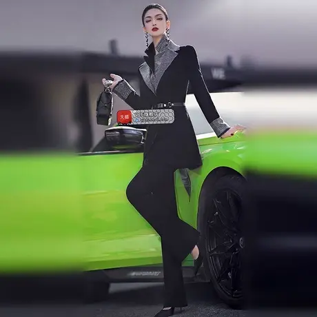 秋冬季拼接双层领子多穿西装外套冬季设计感洋气修身短款大衣图片