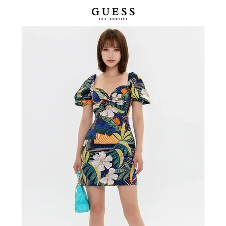 【38上新季】GUESS 女士满印时尚高弹性感低V领短款连衣裙图片