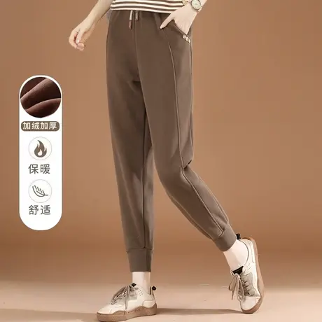 韩潮袭人加绒加厚休闲运动裤女冬2023冬新款宽松显瘦束脚哈伦卫裤图片