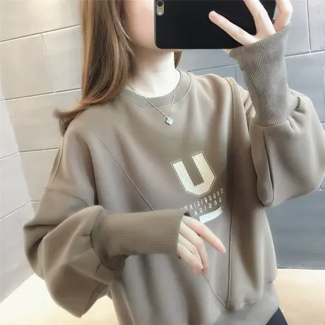 卫衣女2023年早秋新款圆领时尚洋气设计感韩版宽松休闲字母上衣潮图片