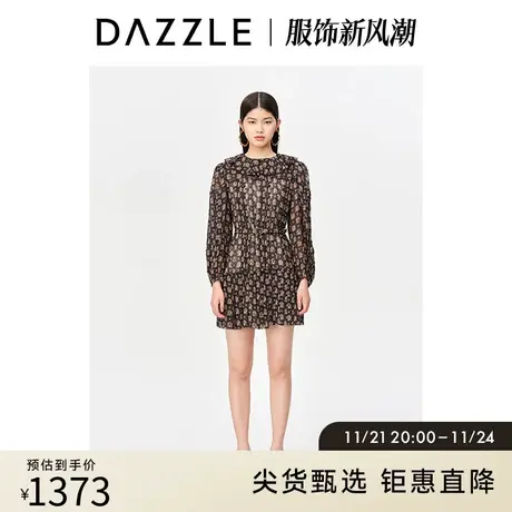 DAZZLE地素奥莱秋神奇动物联名黑色法式娃娃领长袖连衣裙女图片