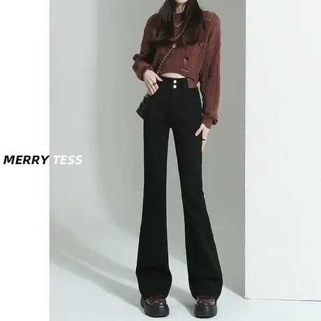 黑色微喇叭牛仔裤女春秋2023年新款高腰显瘦修身弹力潮ins阔腿裤图片