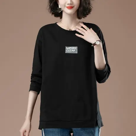 春秋长袖t恤女加肥加大码女装宽松中年妈妈纯棉薄款卫衣打底衫商品大图