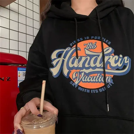 黑色卫衣女2024新款爆款春秋款女士潮牌秋冬加绒加厚冬季连帽外套商品大图