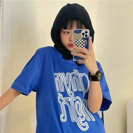 红续原创2023早春新款韩版字母百搭宽松bf圆领纯棉短袖T恤女ins潮图片