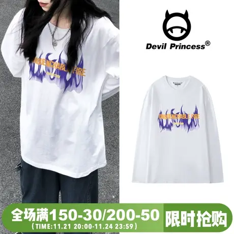 oversize街头风白色长袖T恤女宽松欧货大版vibe风秋季新款上衣潮商品大图