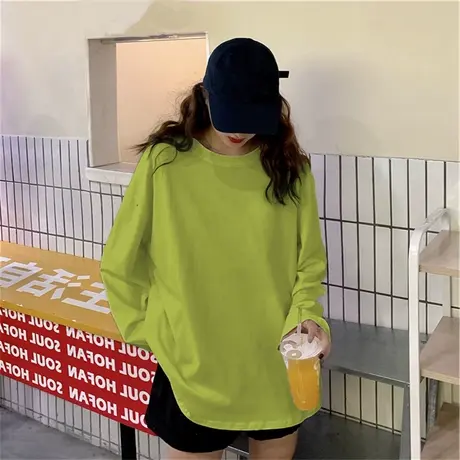 韩系ins风穿搭长袖T恤女春秋冬季加绒卫衣叠穿内搭打底衫宽松上衣商品大图