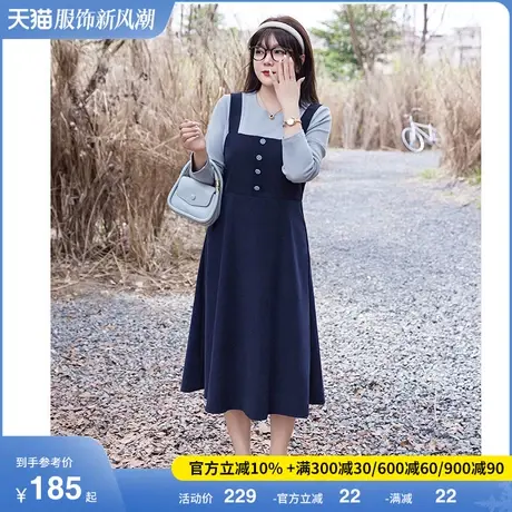 2024春新款大码女装假两件套垂坠感连衣裙显瘦遮肉胖MM直筒长裙子图片
