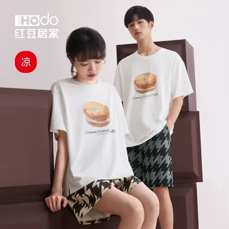 红豆居家莫代尔棉情侣短袖睡衣夏季可爱印花可外穿运动家居服套装商品大图