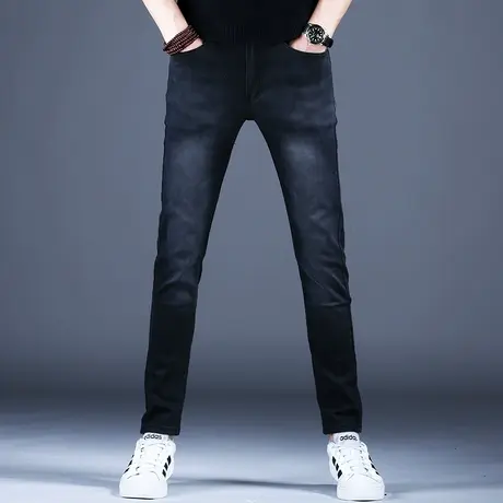 2023秋冬男士新款牛仔裤子简约黑色修身百搭小脚裤棉弹男潮牌休闲图片