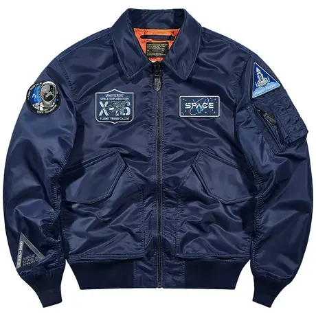 VIP飞行员夹克男大码宽松春秋翻领工装外套潮牌ins刺绣徽章棒球服图片