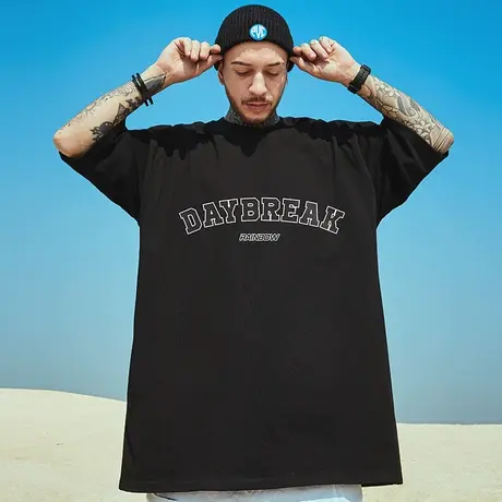 纯棉胖子体恤短袖T恤男宽松潮牌字母印花夏季简约休闲大码半袖ins商品大图