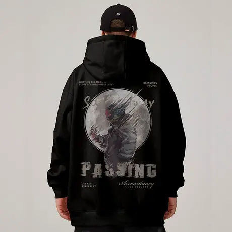 2025新款潮牌胖子男装潮流连帽宽松加肥加大码加绒卫衣NASA春秋款图片