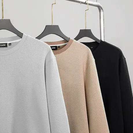 伟臣潮牌大码男装秋冬新品男士圆领卫衣胖子加肥加大华夫格打底衫商品大图