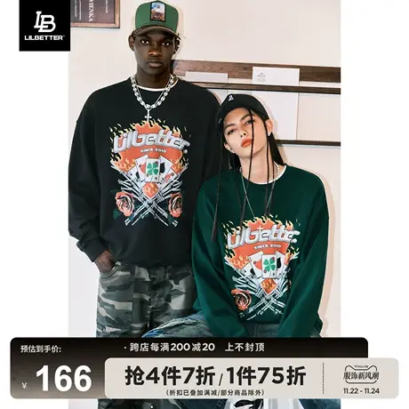 Lilbetter幸运手势380g重磅卫衣男圆领上衣宽松情侣装印花外套秋商品大图