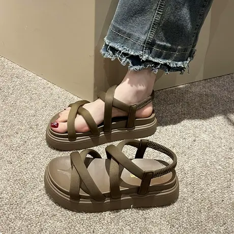 露趾凉鞋女2023年夏季新款百搭小众复古松糕底厚底一脚蹬罗马鞋女图片