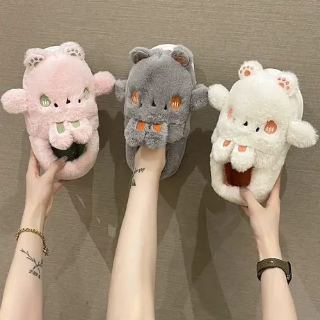 包跟棉拖鞋女冬季室内家居月子毛绒保暖外穿防滑厚底可爱猫咪棉鞋商品大图