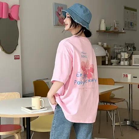 唐狮短袖T恤女士夏季宽松体恤打底衫白色设计感小众别致洋气上衣图片