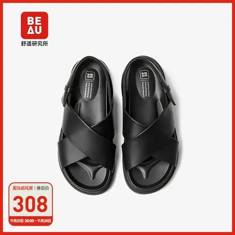 BEAU沙滩凉鞋女款2023新款复古黑色罗马鞋厚底旅游凉鞋后绑带商品大图