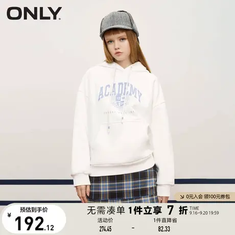 【买4免1】ONLY奥莱春季新款校园运动风字母图案宽松连帽卫衣女商品大图