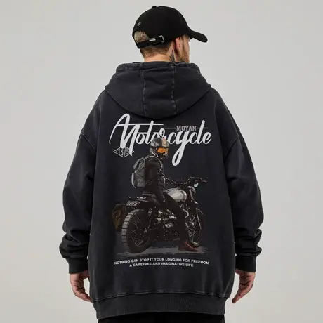 重磅美式复古嘻哈加肥加大码卫衣男连帽纯棉做旧高街加绒春秋冬款商品大图