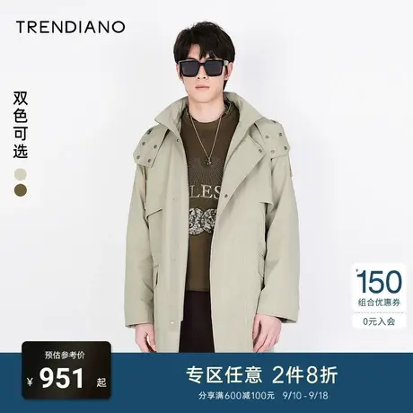 TRENDIANO春秋新款可拆卸内胆连帽外套男中长款保暖棉衣图片