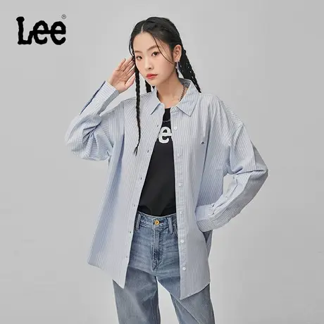 Lee商场同款24早春新品Oversize条纹Logo女长袖衬衫LWT007717201图片