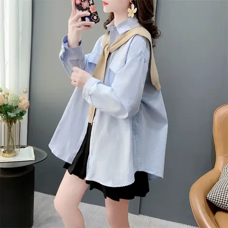 设计感长袖纯色披肩衬衫女春季2024新款韩版宽松洋气百搭外套上衣图片