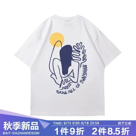 美国西海岸创意夏日情侣男女同款T恤衫潮牌户外修身上衣潮流夏图片