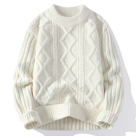 毛衣男冬季新款纯色提花圆领套头针织打底衫潮流时尚休闲百搭线衣图片