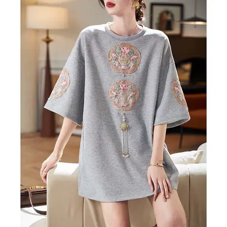 宝诗黎【新品价258元】国风亮丝刺绣短袖T恤AMG4002图片