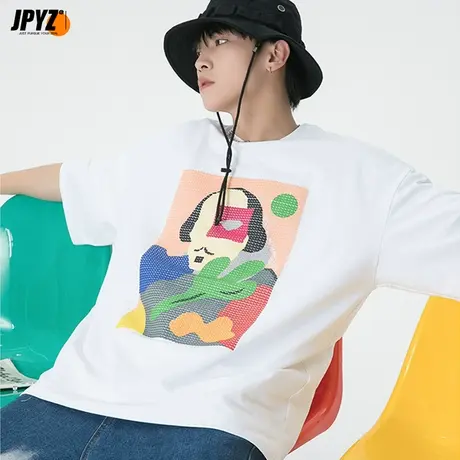 重磅纯棉圆领宽松厚实T恤校园潮流创意印花体恤衫质感短袖青少年商品大图