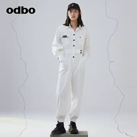 odbo/欧迪比欧复古气质工装风衬衫式连体裤女春季新款百搭束脚裤商品大图