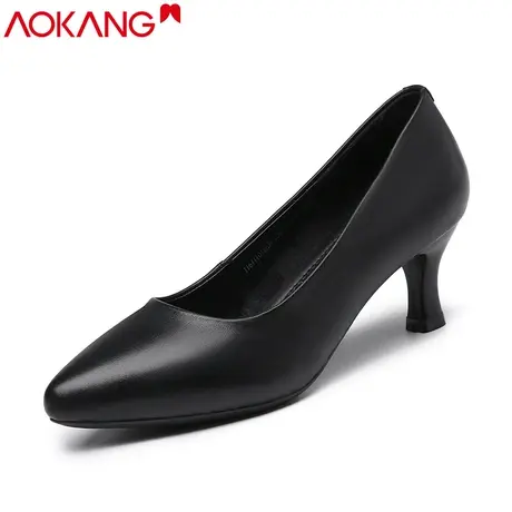 奥康女鞋尖头高跟鞋女细跟新款浅口职场正装鞋女真皮甜美小皮鞋图片
