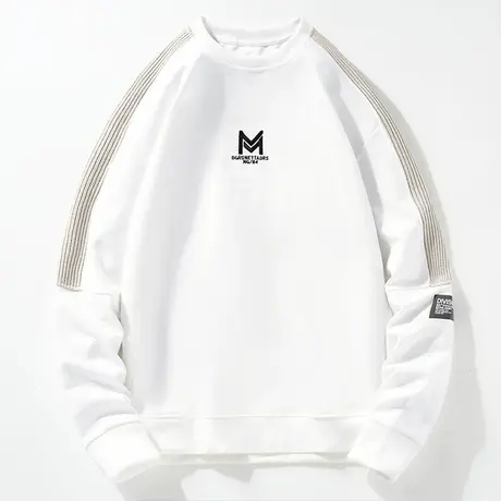 圆领长袖T恤男士2023秋季新款潮流字母印花上衣青少年宽松打底衫商品大图