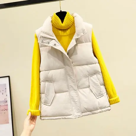 短款棉马甲女2021新款春秋季立领羽绒棉坎肩学生宽松时尚背心外套图片