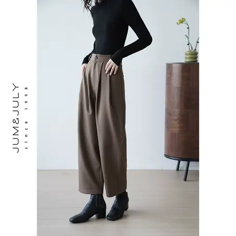 嘉茱莉2023秋季新款高腰休闲裤女韩系宽松ins直筒裤薄款九分裤商品大图