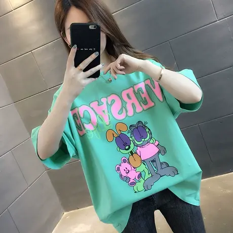 纯棉短袖T恤女装宽松2023年新款秋季洋气中长款设计感打底衫爆款商品大图