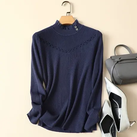 秋冬2023年新款蕾丝拼接半高领女士内搭针织显瘦洋气打底衫毛衣女商品大图