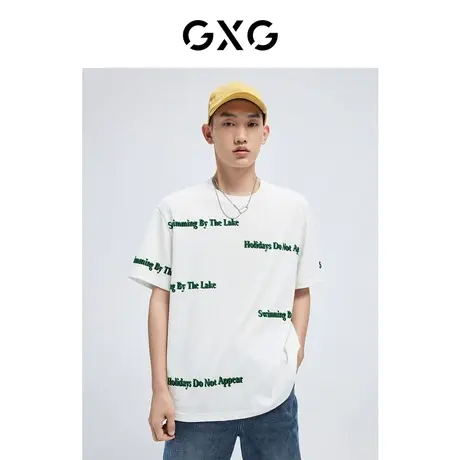 GXG男装 潮流字母满印时尚圆领短袖T恤2022年夏季新品商品大图