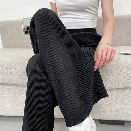 黑色亮丝阔腿裤女夏季2023年薄款高腰垂感显瘦小众休闲冰丝拖地裤图片