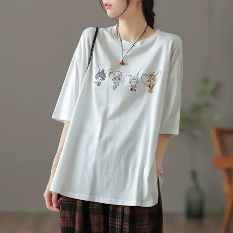 dza复古薄款白色上衣女短袖t恤夏季新款漂亮纯棉打底宽松短款体恤商品大图