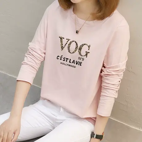 2件】秋季女士上衣纯棉长袖T恤女2022年春秋款学生内搭打底衫纯棉图片