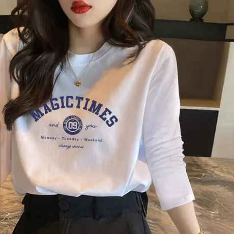 长袖t恤女纯棉宽松学生内搭打底衫2022春秋新款大码显瘦外穿上衣图片